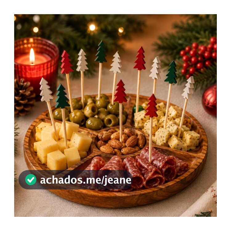 Kit 20 Palitos para Petisco Tema Árvore de Natal