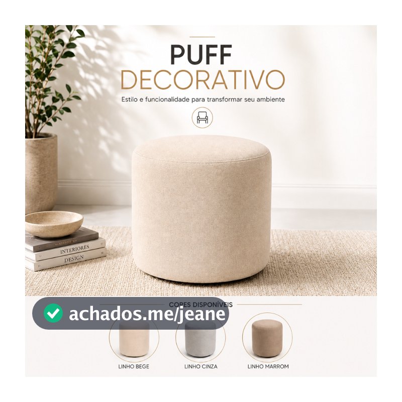Banqueta Puff Estofado em Linho Premium para Sala e Quarto