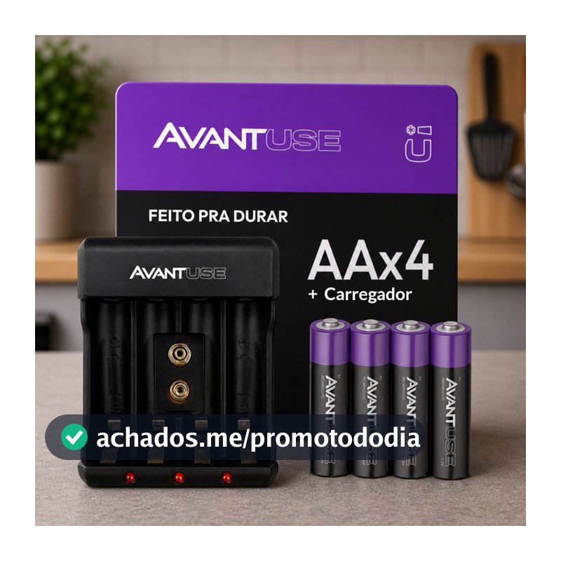 Kit 4, 8 ou 16 Pilhas AA Comum ou AAA Palito Recarregável + Carregador Rápido Bivolt Avant Use