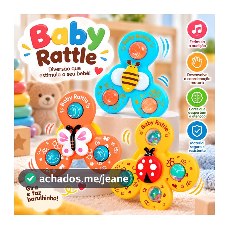 Kit 3 Brinquedo Infantil Chocalho Giratório Spinner Com Ventosa Brinquedos para bebê Banho