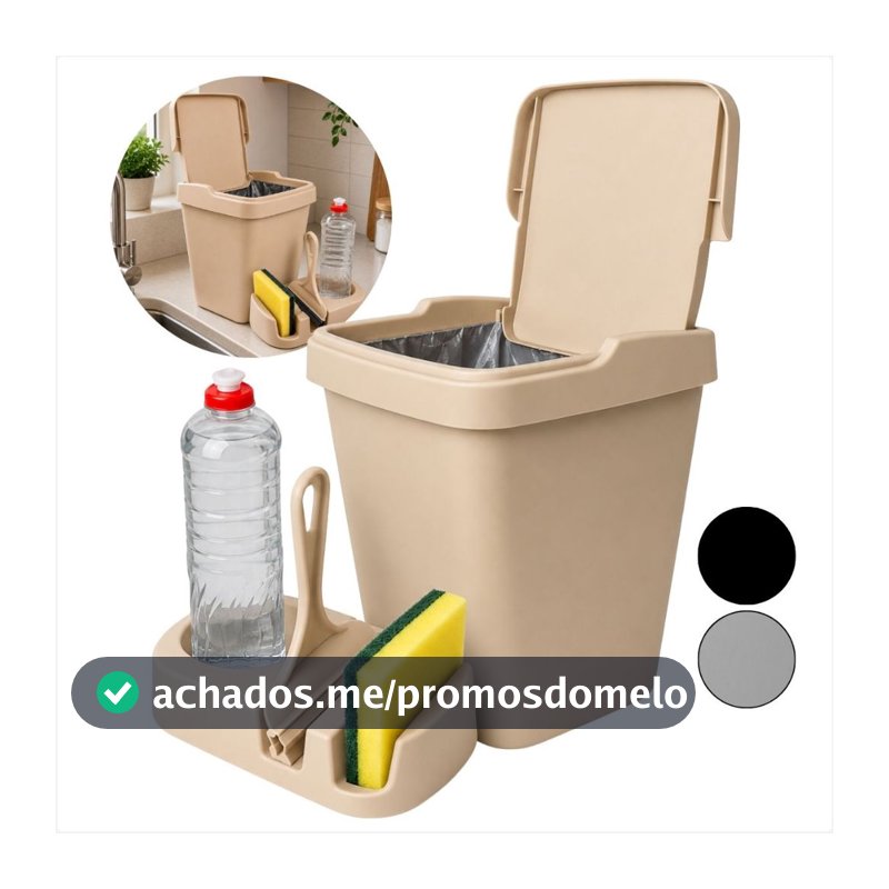 Kit Pia Color Lixeira 4,8L Com Rodinho Porta Detergente Cozinha Area Gourmet