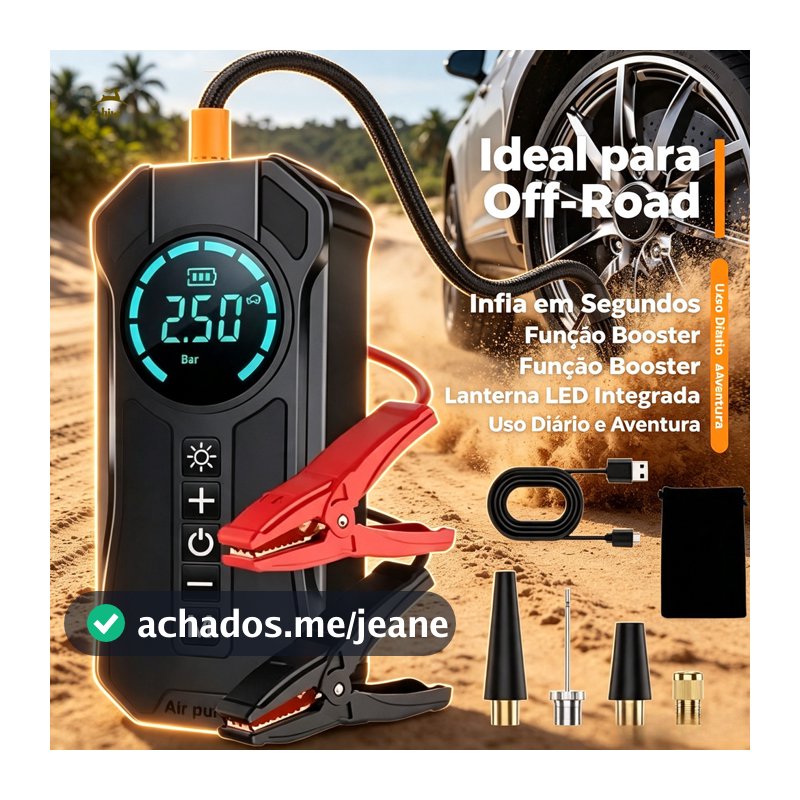 Partida De Emergência Portátil + Bomba De Ar Com Conector Roscado-Função Dupla