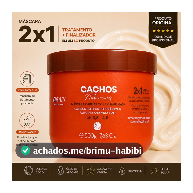 Máscara de Hidratação Arvensis 2x1 500g Máscara de Cabelo Crespos e Crespíssimos Arvensis 2x1 Arvensis Cachos