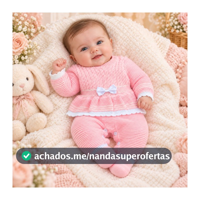 Macacão bebê menina em tricô Cecília