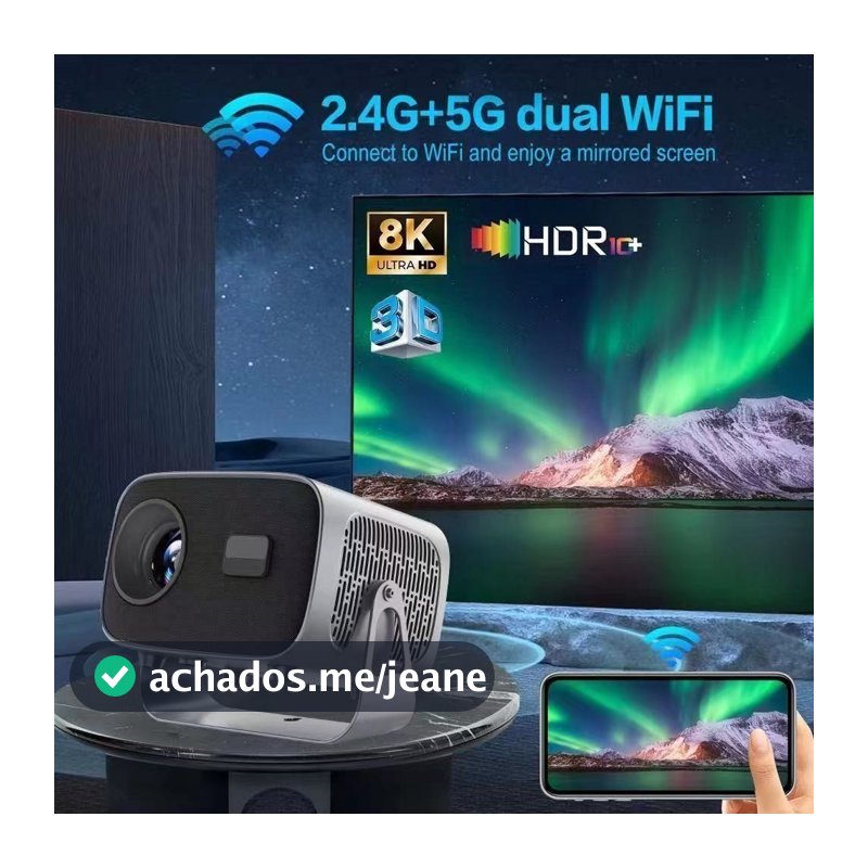 Projetor A10 Android TV 4K Dual Band WIFI 6.0 Bluetooth 5.0 Cinema Portátil Escritório Sala