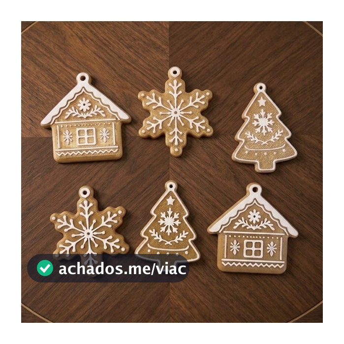 Kit Enfeites Árvore de Natal Estilo Biscoito - Casinha, Estrela, Árvore - Decoração Natal Criativa