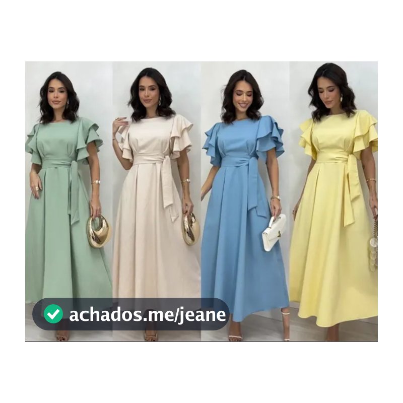 Vestido Evangélico Feminino Midi com Babado, Cinto e Bolsos – Tamanho M G GG
