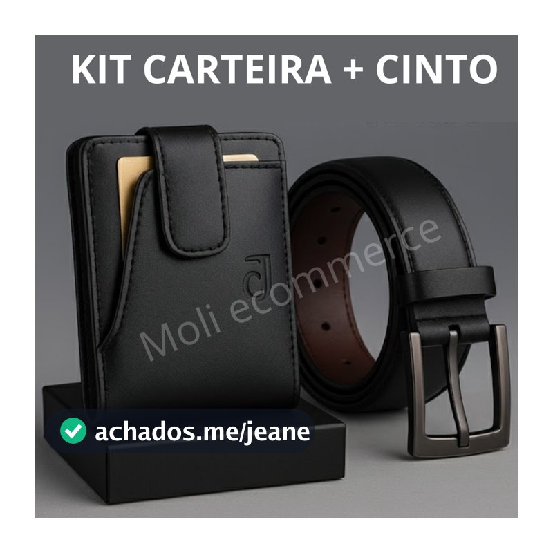 Kit Carteira Masculina Couro Original + Cinto Masculino 2 em 1 Dupla Face