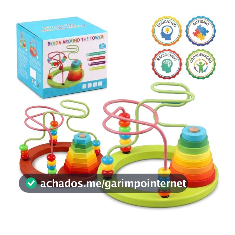 Brinquedo Educativo de Madeira Empilhar Formas com Aramado