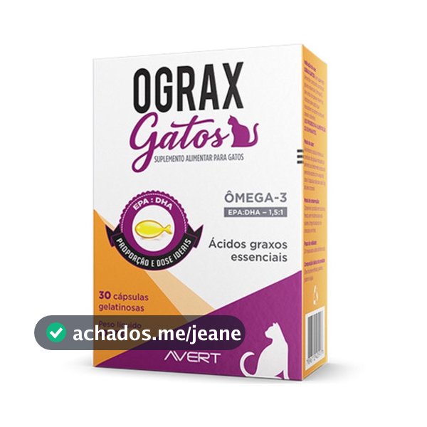 Suplemento Alimentar Para Gato Ograx Gatos 30 Cápsulas Avert