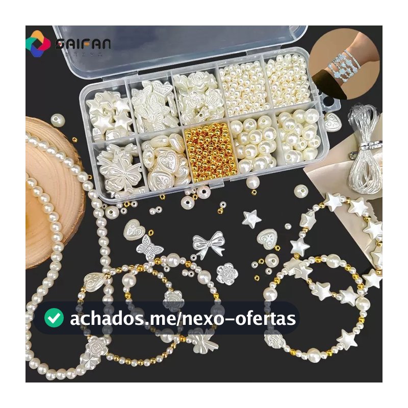 Kit de Miçangas de Pérola Artificiais para Artesanato DIY - Kit Completo para Pulseiras, Brincos e Colares