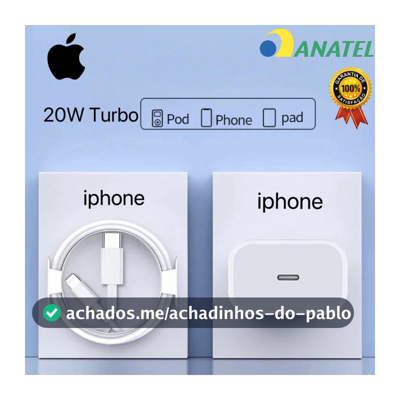 Carregador Original Para iPhone 11 12 13 14 15 16 Fonte + Cabo 20w PD Turbo Rapido Tipo C Lightning