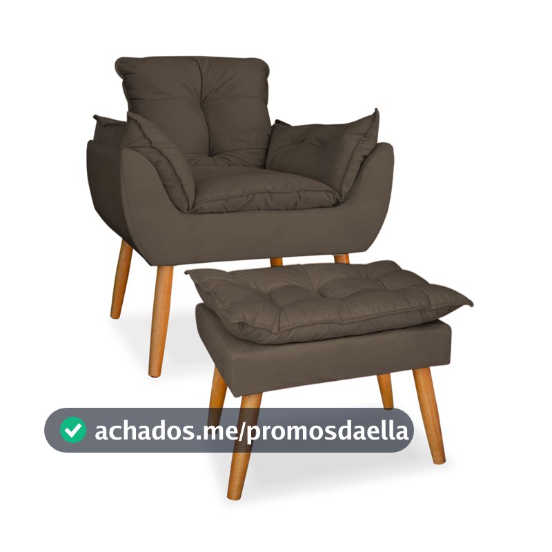 Poltrona mais puff pes palito em suede capuccino