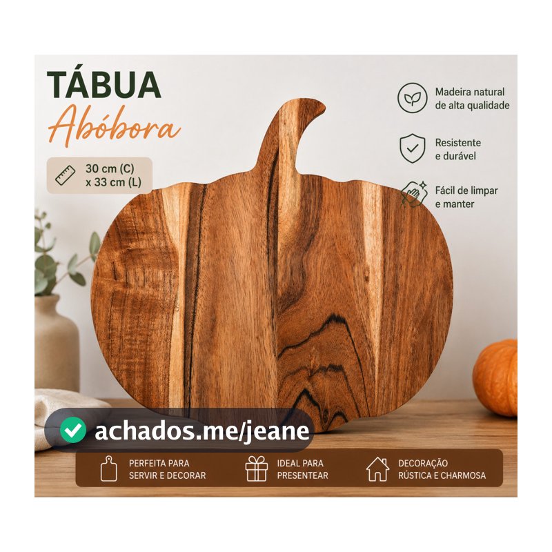 Tábua Abóbora em Madeira Teca Premium 30x33cm Petisqueira Rustica para Servir e Decorar