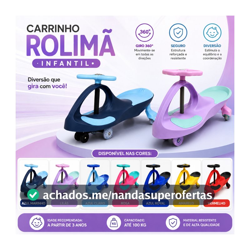 Carrinho Infantil Rolimã Super-Car Volante Giratório Suporta 100Kg Menina e Menino Passeio UNITOYS
