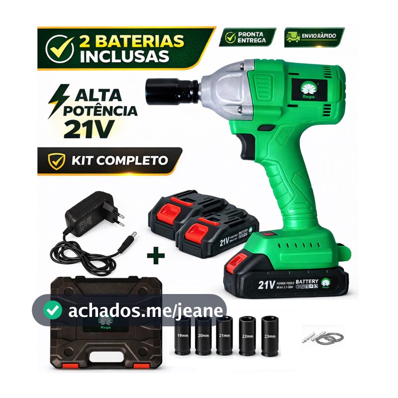Chave de Impacto Sem Fio 350Nm 3200RPM Kit Completo Com Maleta e Soquetes + 2 Baterias Hagra