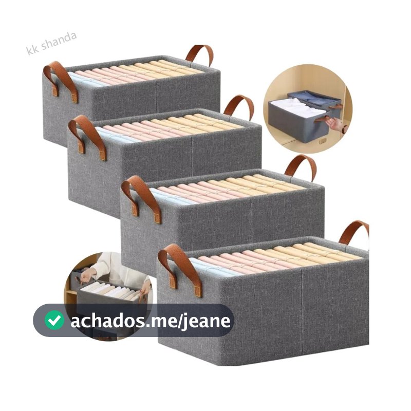 4 kit Caixas Organizadora De Guarda Roupa Cesto Gaveta Dobrável Cinza Liso Ligeiro