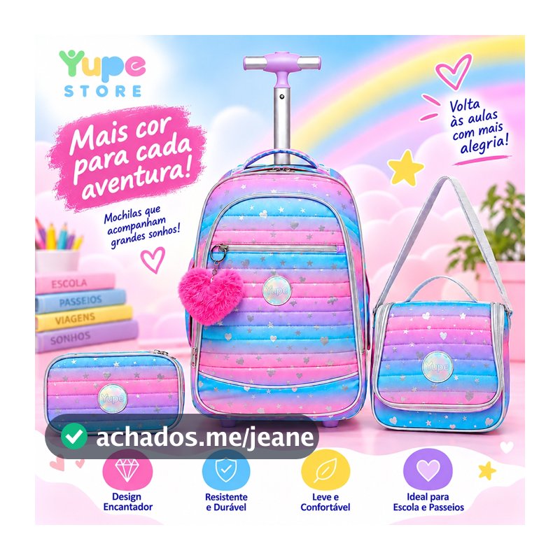 YUPE Kit Mochila Escolar Juvenil Feminina + Lancheira + Estojo