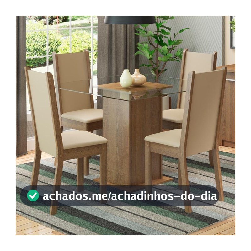 Conjunto Sala de Jantar Madesa Aline Mesa Tampo de Vidro 4 Cadeiras