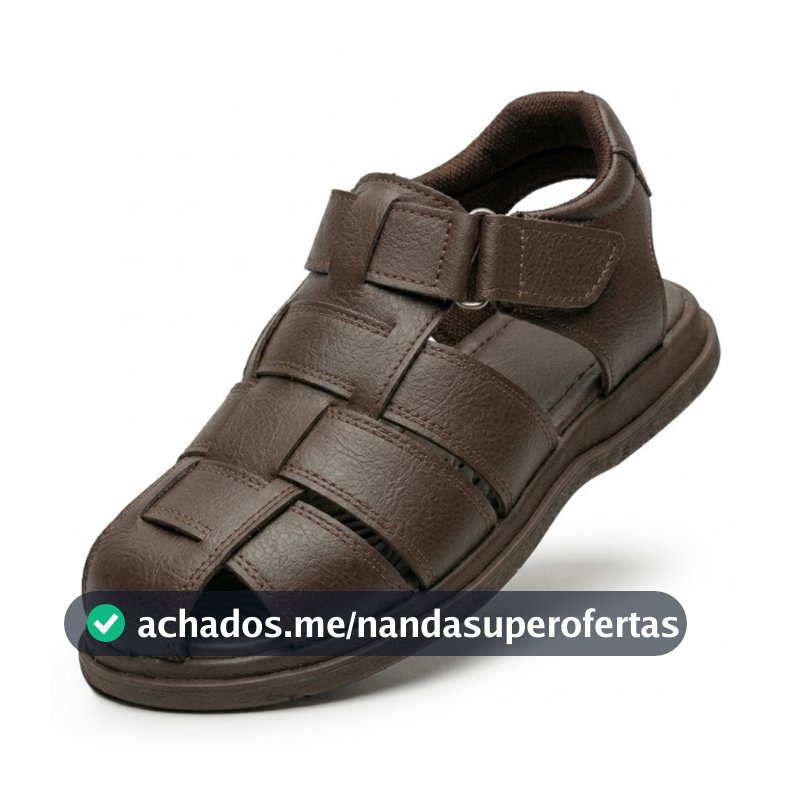 Sandália Adulto Masculina Couro Fivela Com Palmilha Ortopédica Leve e Macia Confortável Kaiak