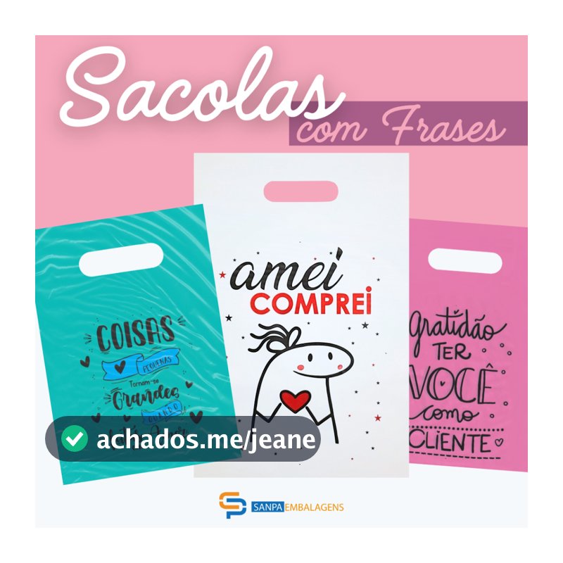 Sacolas Boca de Palhaço Alça Vazada bolsa com Frases 16x20, 20x30 ou 30x40