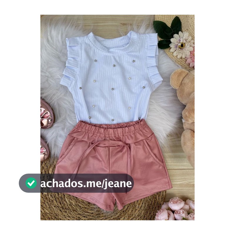 Conjunto Infantil Menina Shorts Couro Cirre e Blusa Feminina Regata infantil premium Luxo