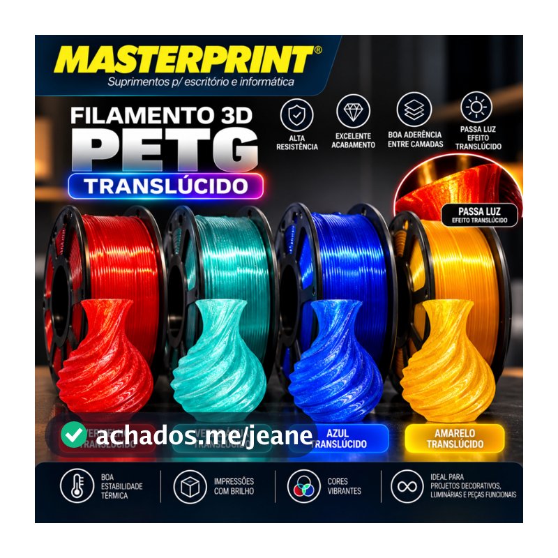 Filamento PLA/ PETG Masterprint 1KG 1,75mm para Impressora 3D Alta Qualidade Diversas Cores