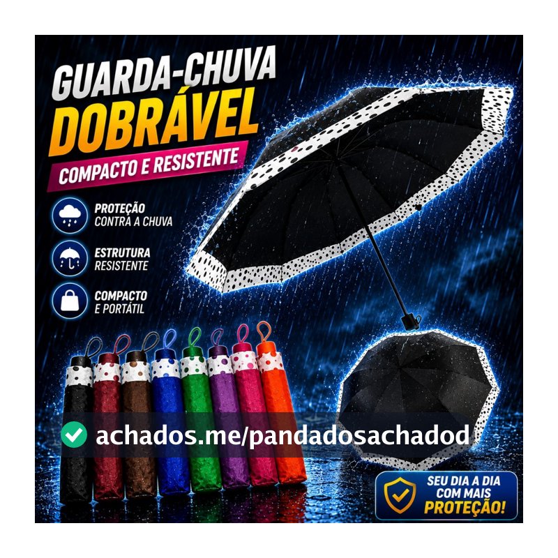 Guarda-Chuva com Acabamento em Borda de Bolinhas | Grande, Dobrável e com 10 Varetas Resistentes