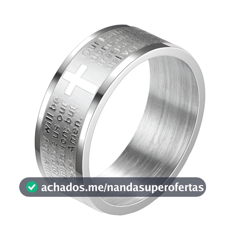Anel Pai Nosso Religioso Reto 8mm Prateado Aço Inoxidável Religião Avulso