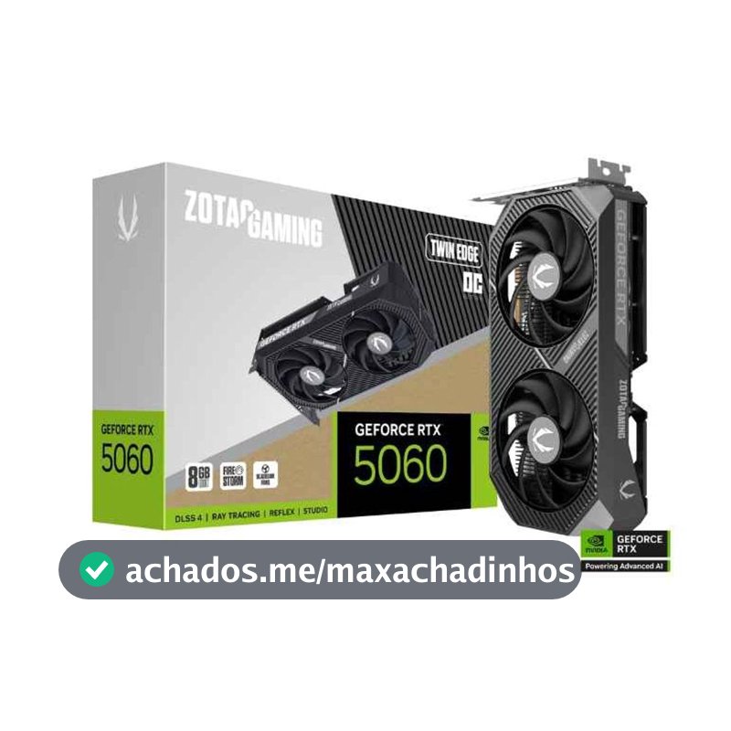 Placa de Vídeo NVIDIA GeForce ZOTAC Gaming RTX5060 8GB Twin Edge OC GDDR7 128BITS ZT-B50600H-10M