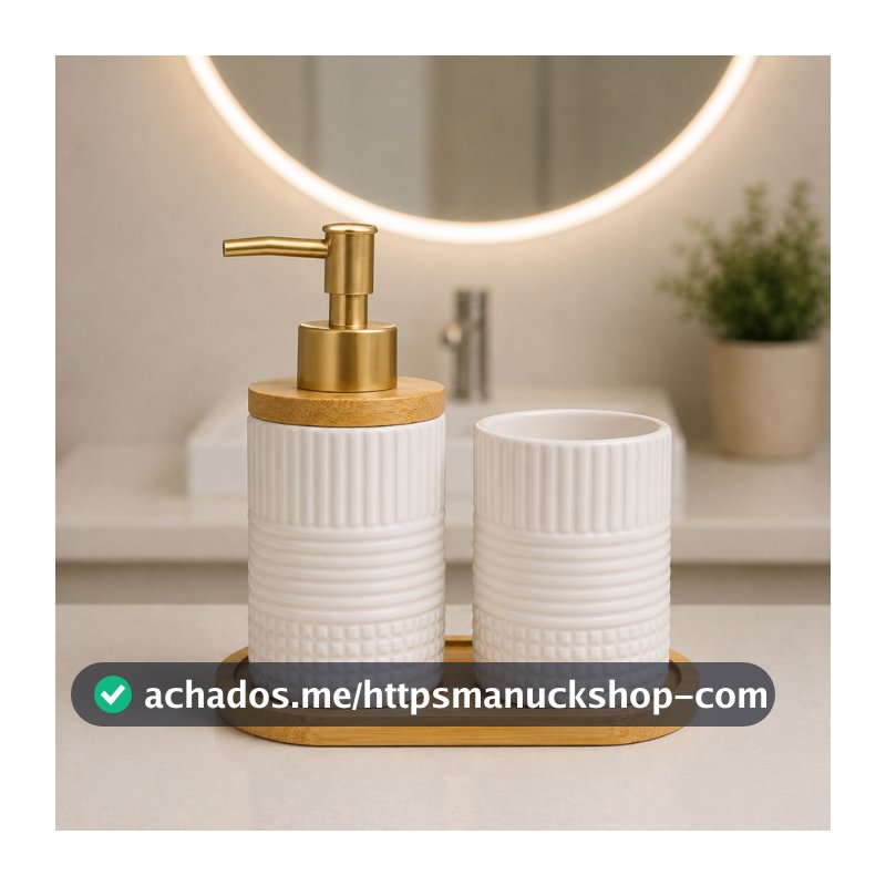 Kit Banheiro Lavabo Completo Porta Sabonete Liquido Dispenser Porta Escova de Dente Cerâmica Luxo