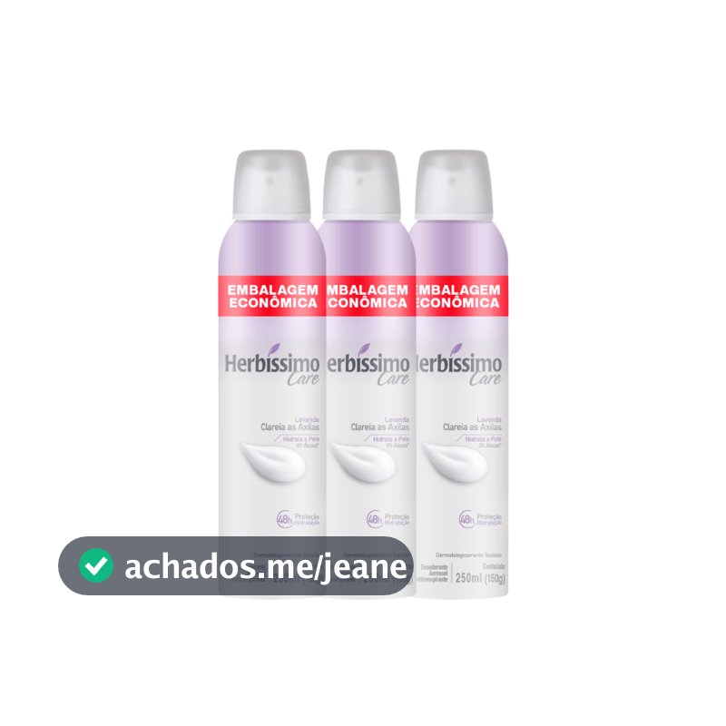 Kit Desodorante Aerossol Antitranspirante Herbissimo Care Lavanda 250ml Embalagem Econômica (3 unidades)