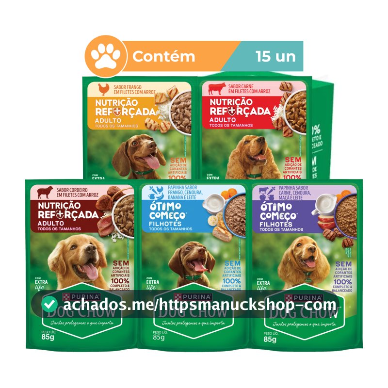 Ração úmida Dog Chow Sabores Variados para Cães 15x85g ou 15x100g
