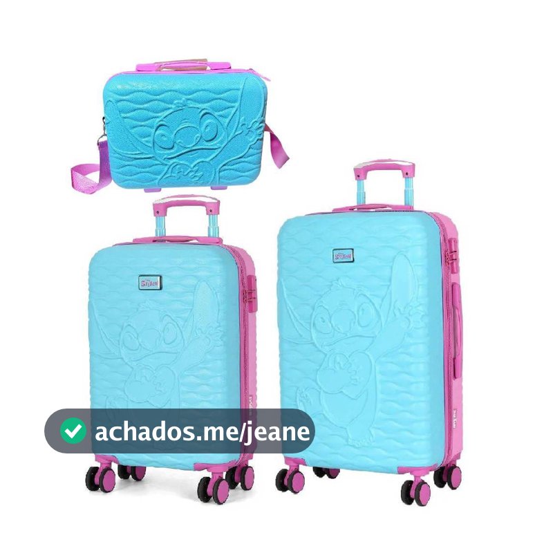 Kit Mala Viagem P e M + Frasqueira Stitch e Angel Dupla Face