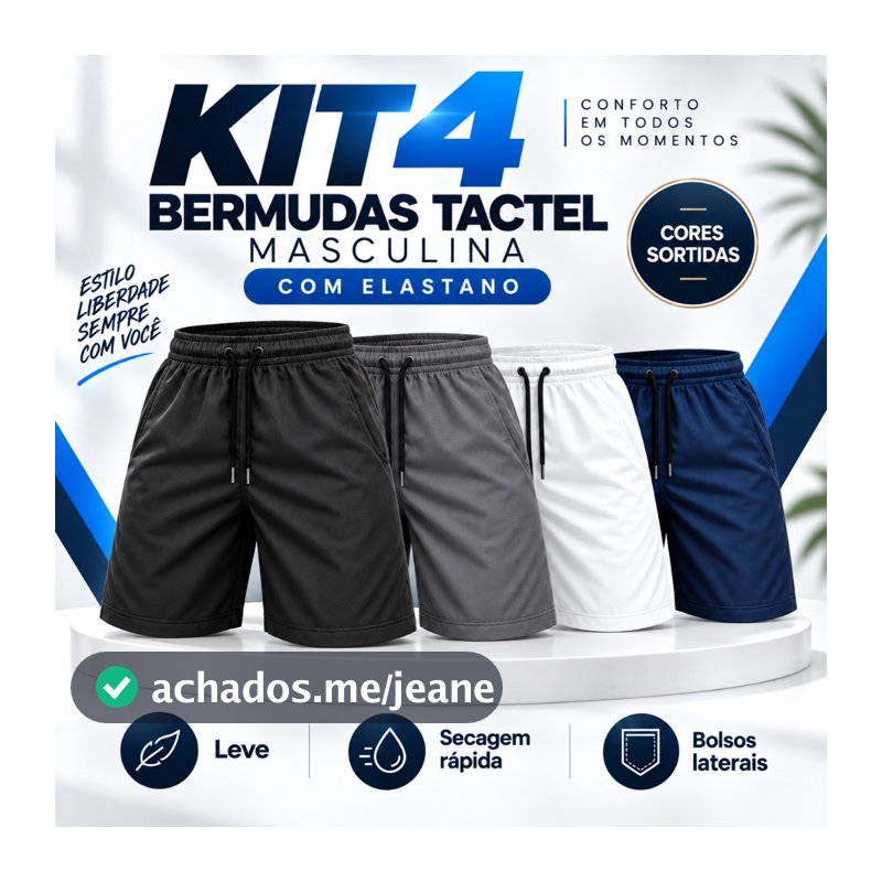 KIT 4 Shorts Masculino Tactel Premium com Elastano Bermuda Leve Academia Treino