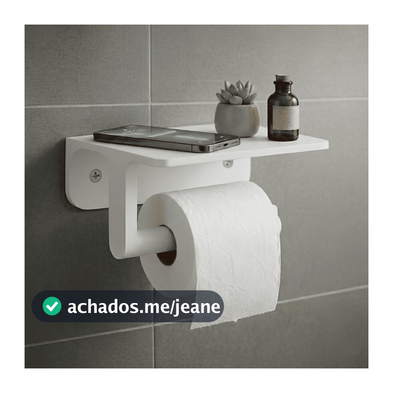 Suporte Porta Papel Higiênico para Banheiro com Apoio de Celular Fixação com Adesivo ou Parafuso