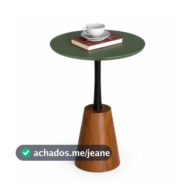 Mesa Lateral Base Cone Elegante Madeira Maciça Alto Padrão Verde