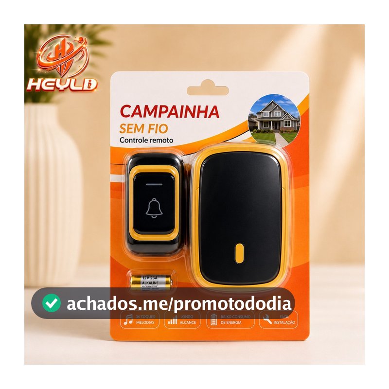 Campainha Sem Fio Longo Alcance (36 Toques) - À Prova D'água e Fácil Instalação - Bivolt
