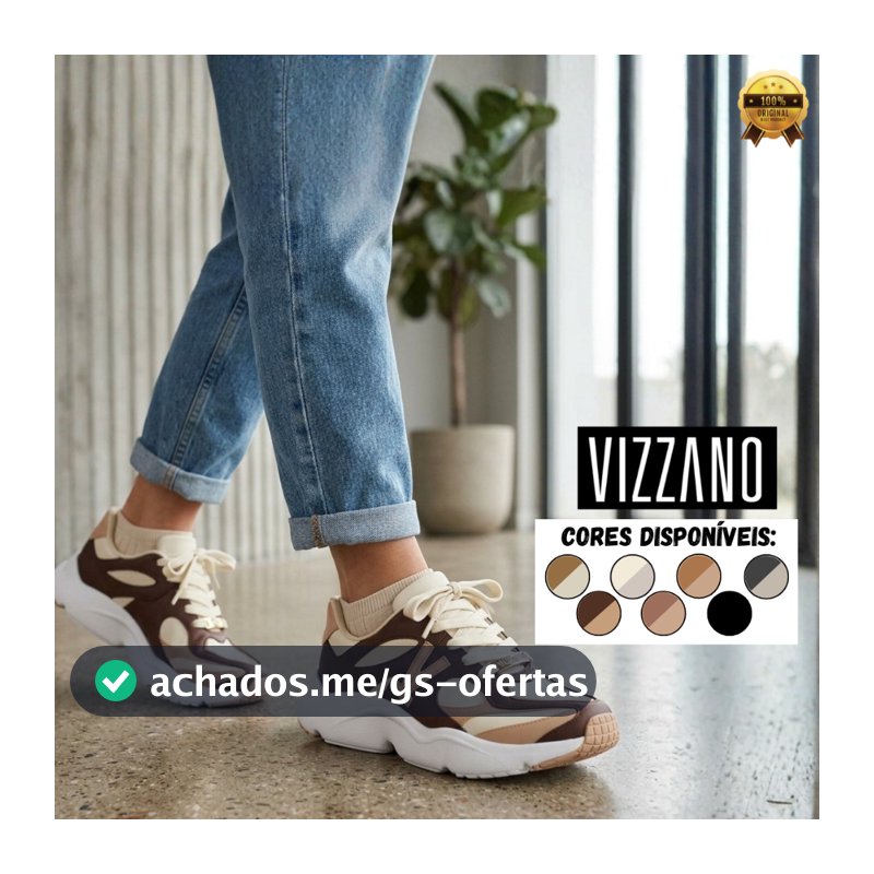 Tênis Vizzano Feminino Detalhes Recortes Estiloso Tendência Lançamento Antiderrapante Original