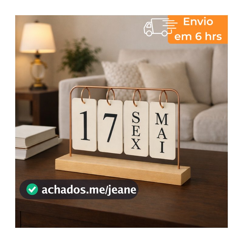 Calendário de Mesa Preto  Dourado Decorativo com Plaquinhas Permanente Luxo para Casa e Escritório