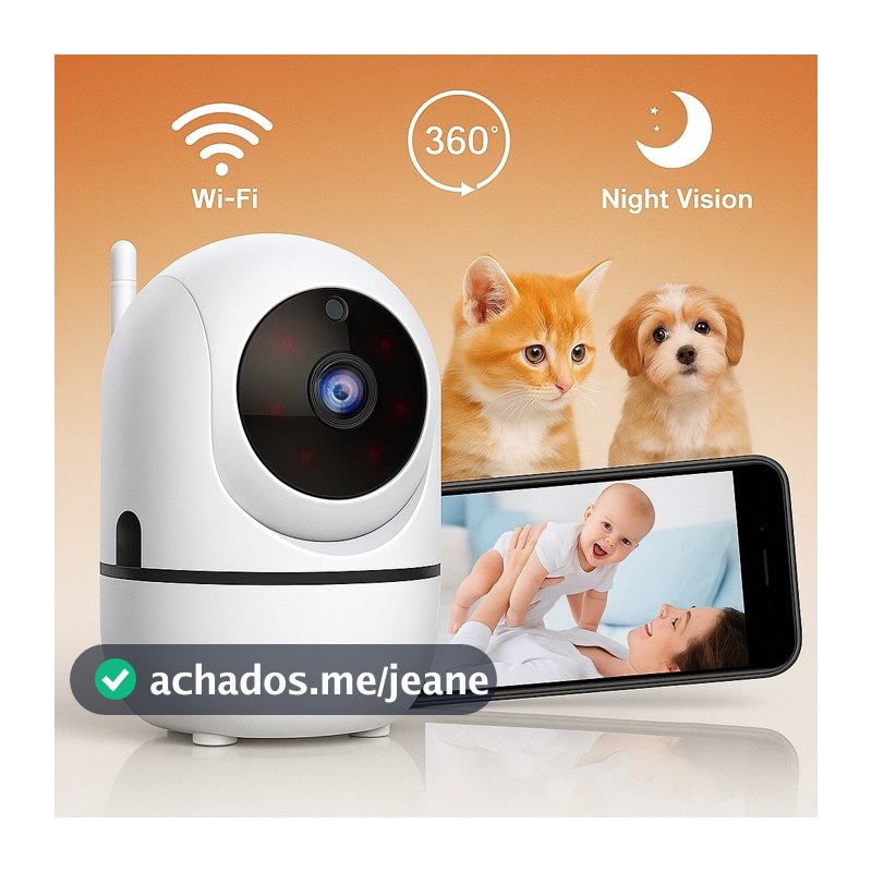 Babá Eletrônica Câmera Seguraca Wi-Fi 1080p Pet Giratória Visão Noturna Infravermelho Microfone