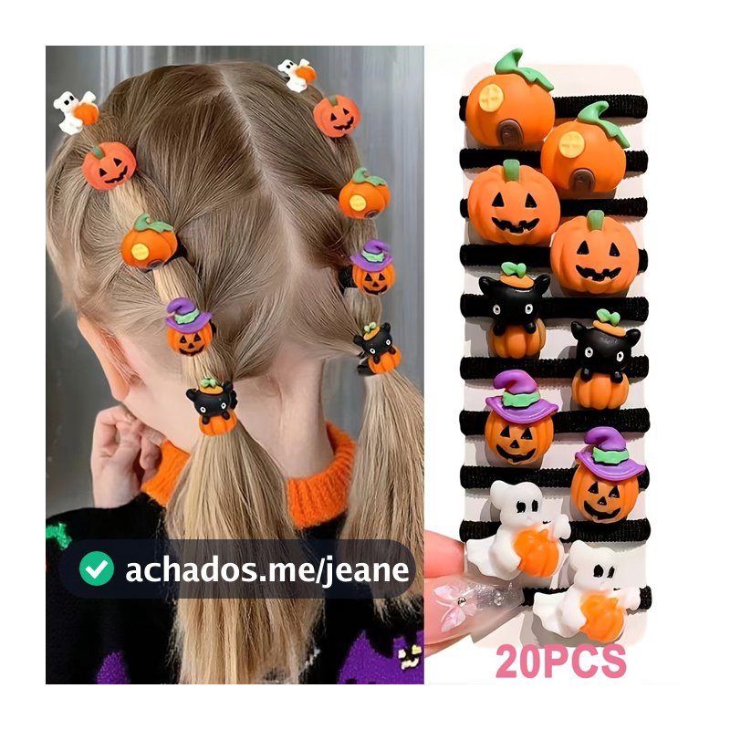 20 Peças Multicoloridas Divertidas Laços De Cabelo De Halloween Fantasma Abóbora Bruxa Chapéu Design Festa Presente Para