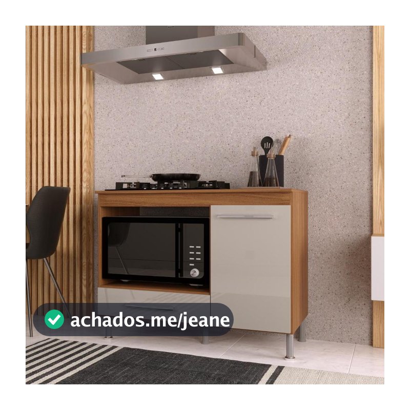 Balcão Modulado para Forno e Cooktop 105cm 1 Porta 1 Gaveta Madrid Fidelitá Freijó/Off-White