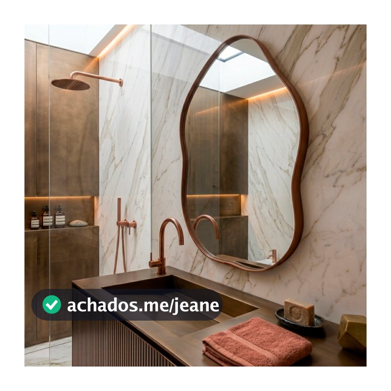 Espelho Decorativo Palace 60x40cm Orgânico Couro Ecológico Sala Banheiro Moderno Parede