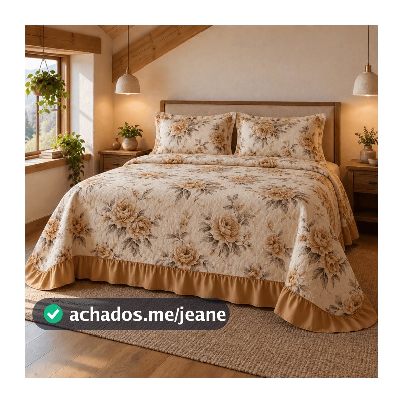 Colcha Queen Cama Posta Box Tecido Estampado Com Babado Cores Vivas