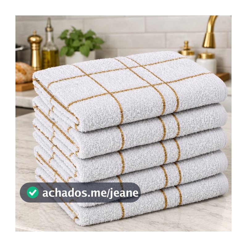 Kit 4 Pano de Prato Branco Cozinha Chef Xadrez Macio Atoalhado Grande Algodão 45x70cm Pano de Copa Felpudo Alta Absorção