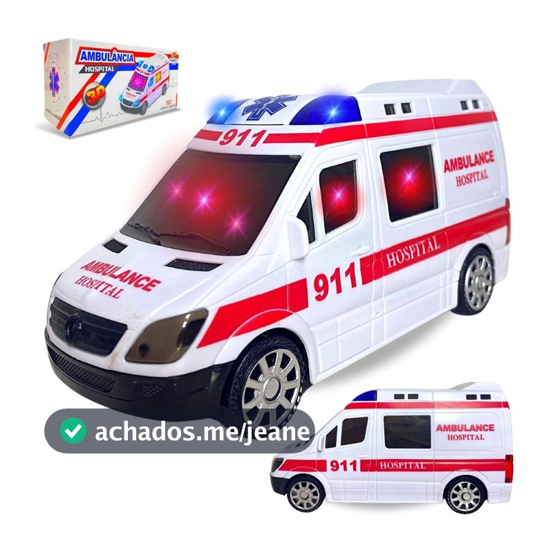 Ambulância De Brinquedo Com Sirene Som Luz Anda Bate e Volta