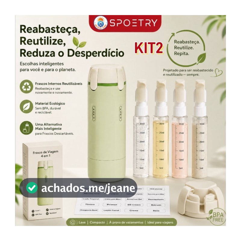 Kit 4 em 1 Garrafa De Viagem À Prova De Vazamentos Frasco Recarregável Para Shampoo, Loção, Sabonete Líquido e Higiene