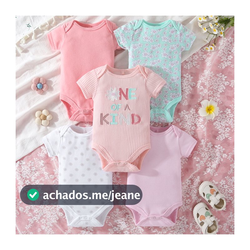 body bebê menina Kit 5 Peças,body manga curta menina,kit body bebê menina,Alcinha 60%Roupa de Bebê P M G GG