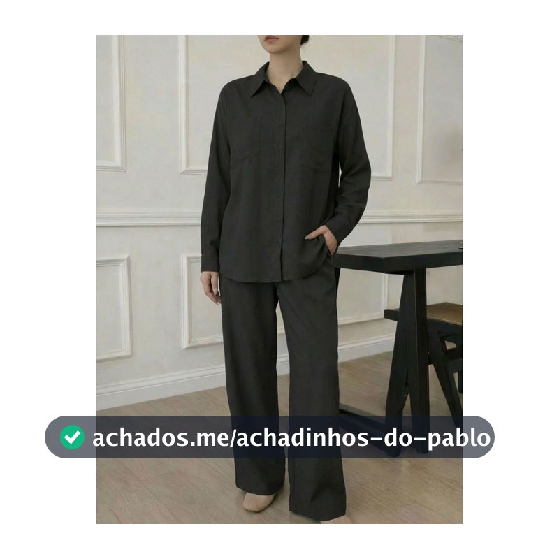 REF：AS1935 - Conjunto，Este conjunto feminino inclui uma camisa e calças de cintura alta e corte reto